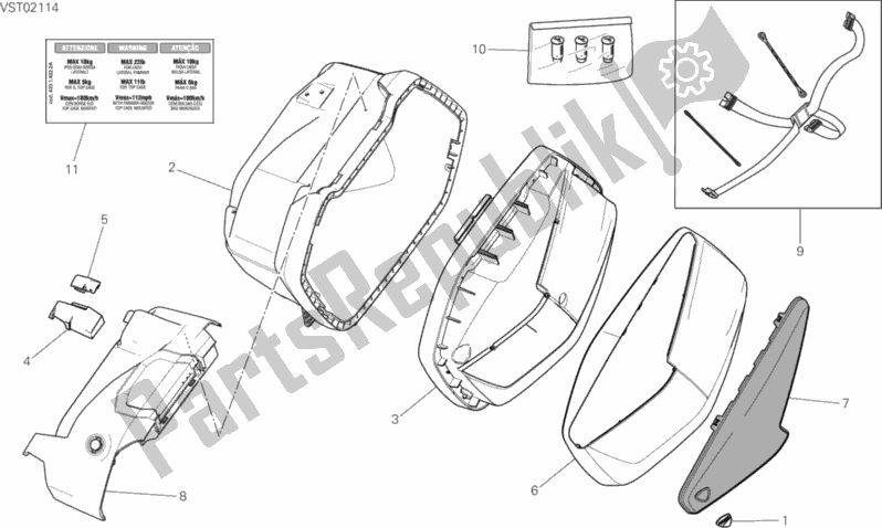 Toutes les pièces pour le Sacoche Gauche du Ducati Multistrada 1260 S Grand Tour 2020